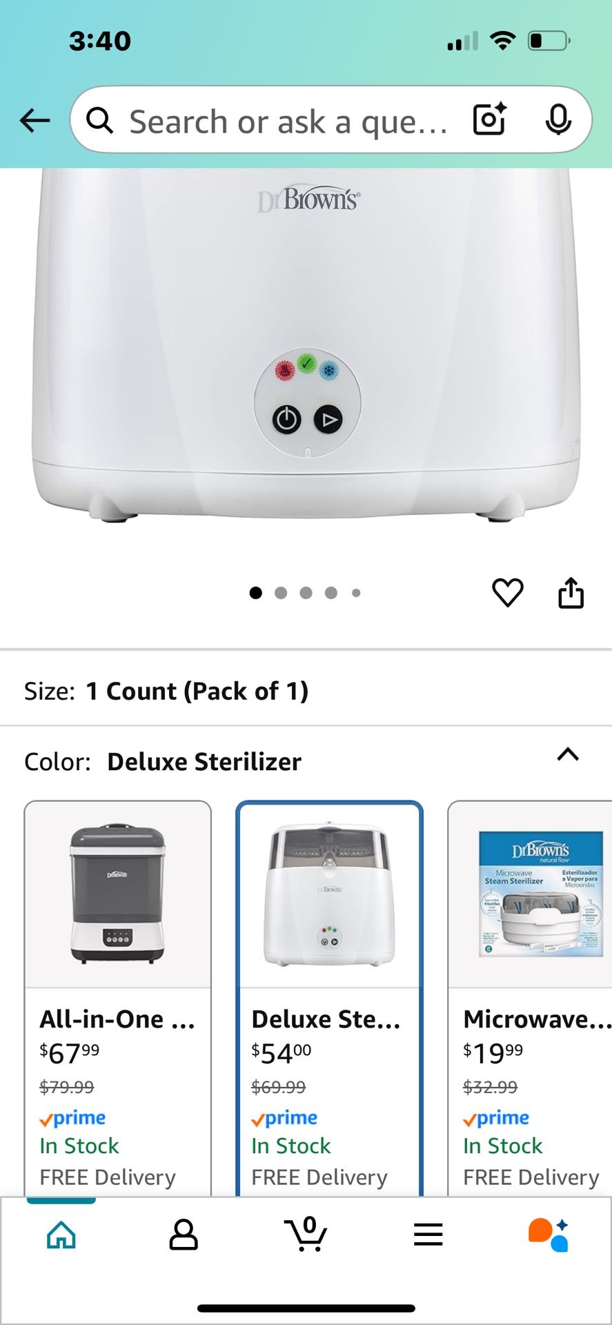 Dr. Brown bottle, warmer and baby bottle sterilizer