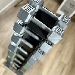 Set Of Cast Iron Hex Dumbbells From 15s to 50s Pounders ( Total: 520 lbs. ) [  NO RACK INCLUDED - yes you can Buy It $]  