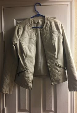 White off white leather jacket New York and company zip up