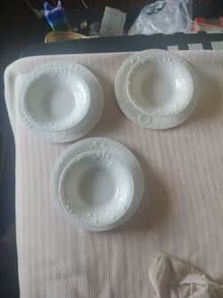 Gibson White Embossed Ceramic Bowl and Plate Sets