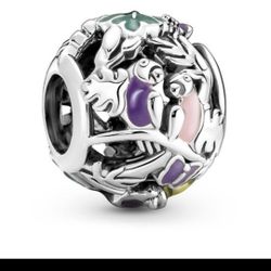 NEW Jungle Creatures & Leaves Charm.  Silver with Purple, Green & Black Enamel.  Tucan, Love Birds, Butterfly and Leaves.  Would look great on a Bird 