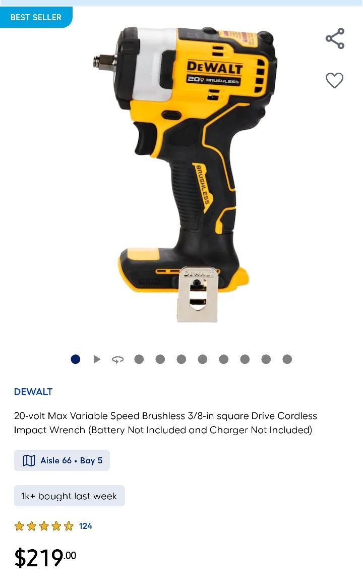 20-volt Max Variable Speed Brushless 3/8-in square Drive Cordless Impact Wrench (Battery Not Included and Charger Not Included)