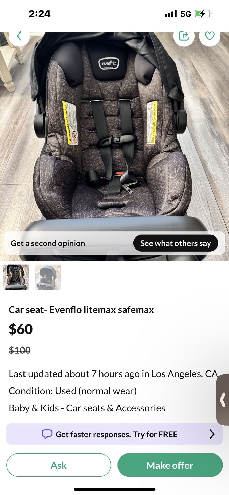 Eve flow Car seat Used Very good Condition