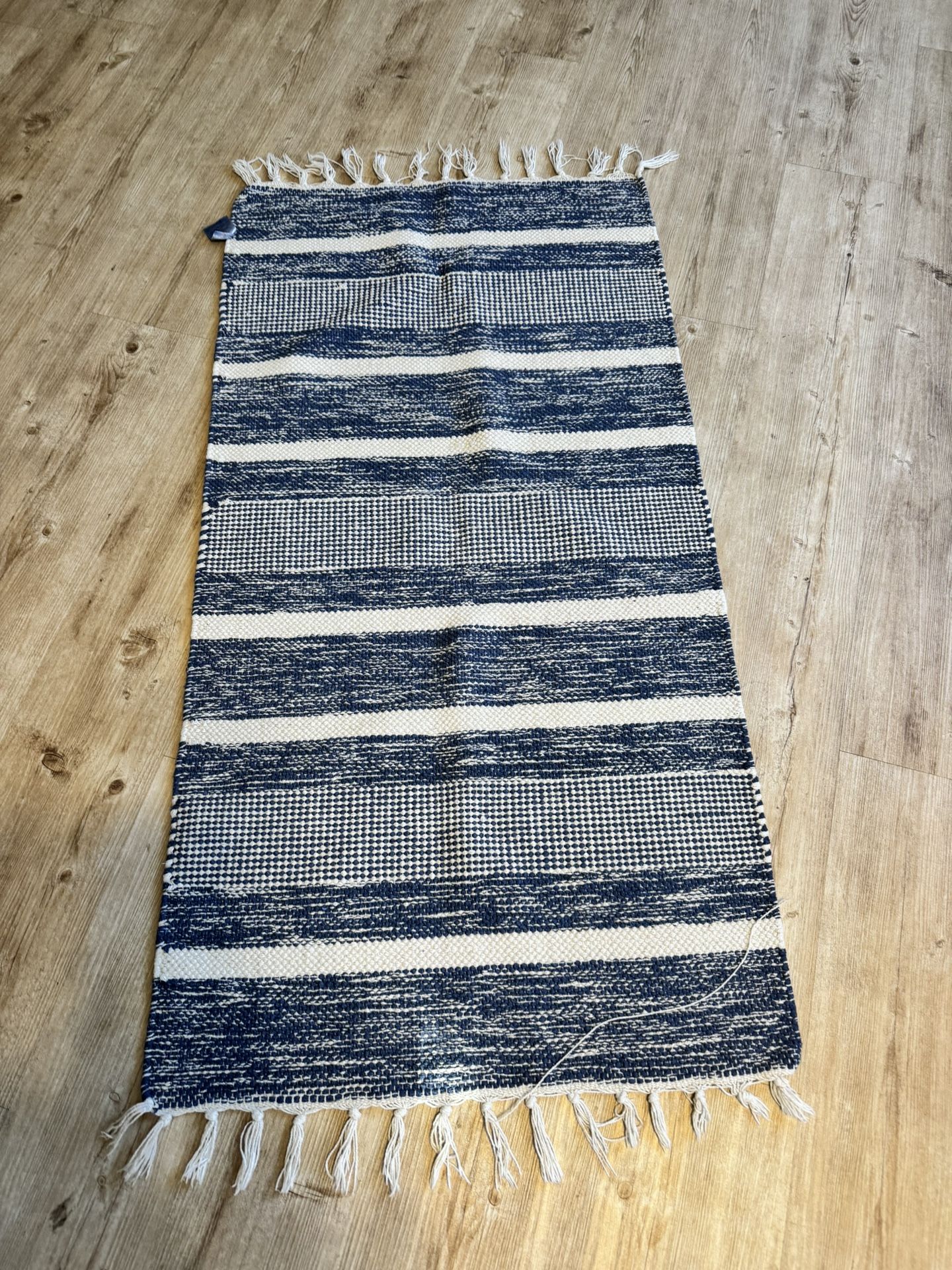 Blue And White Striped Kitchen Or Bath Mat/Rug