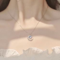 Moon Star Pendant Necklace with Shiny Moonstones