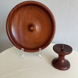 Vintage 1970s Solid Wood Pedestal Fruit Bowl with Removal Base