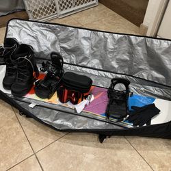 Women’s Snowboard Set- GNU 152cm Burton BOA 10,Goggle & Bag
