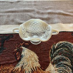 Vintage Moonstone Opalescent Clear Hobnail Ruffled Dish 