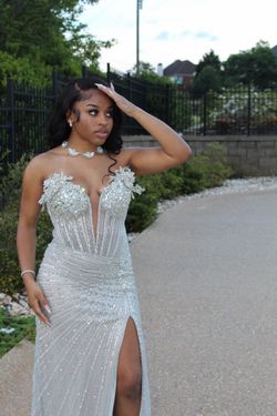 Custom made silver prom dress