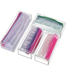 New FEMELI Food Bag Storage Organizer, Acrylic Kitchen Drawer Baggie Box, Compatible with Gallon, Slider Quart, Freezer, Sandwich, Snack, Variety Size