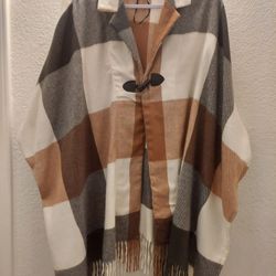 Plaid Cape Wrap Poncho