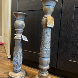 Hand Carved Candle Holders New