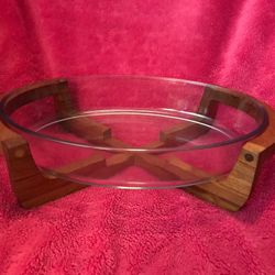 Vintage 3 Quart Marinex Oval Casserole with Gailstyn-Sutten Teak Wood Stand Like NEW!