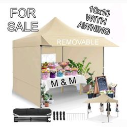 10x10 Pop up Commercial Canopy Tent with 3 Removable Sidewalls & Awning, Portable Freestanding Shelter, Outdoor Heavy Duty Party Canopies W/Roller Bag