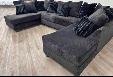 (NEW IN BOX)- XL Black Sectional With Pillows Finance Available $39 down pmt only!!