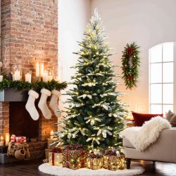 7Ft Pre-Lit Flocked Fraser Fir Slim Artificial Christmas Tree ，AP2094