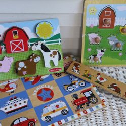Beginner Children's Wooden Chunky Puzzles With Small Knobs - Vehicle Sound Puzzle Works! / Melissa and Doug/ Animals and Farm