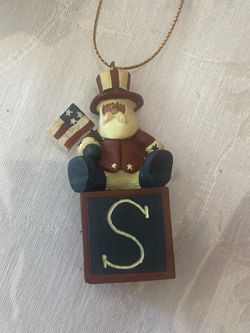 Vintage Patriotic Uncle Sam Santa Ornament - Letter S