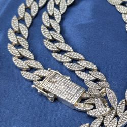 Enchanted Silver Elegance  925 Silver Cubic Zirconia Micro Setting Chain for Men