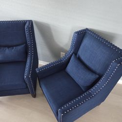 Accent Chairs SET - Dark Blue Nailhead Trim