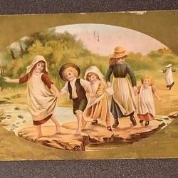 1910 Follow My Leader Children Playing Postcard Post Card Antique Ben Franklin Canton Ohio 