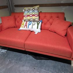 70” Linen Fabric Sofa Bed w/Adjustable Backrests 