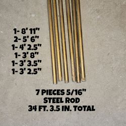 7- PIECES OF 5/16 STEEL ROD, OVER 34 FEET