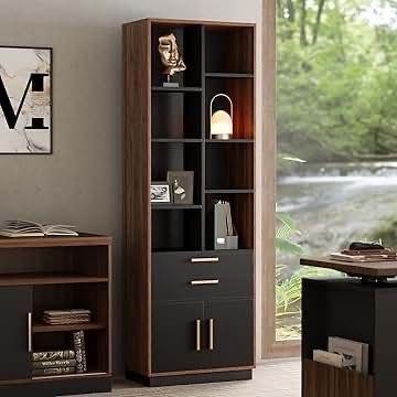 Bookcase Set of 1 with Storage, 73 Inches Tall Bookshelf with 4 Drawers and 16 Cubes, Modern Bookcase, Wood Bookshelf for Home and Office, b