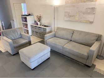 West Elm Herny Living Room set: Full Sleeper Sofa + Armchair + Ottoman