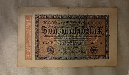 1923 German 20,000 Mark Reichsbanknote
