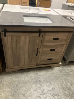 42" Bathroom Vanity Barn Door Bathroom Cabinet (Top Damaged )