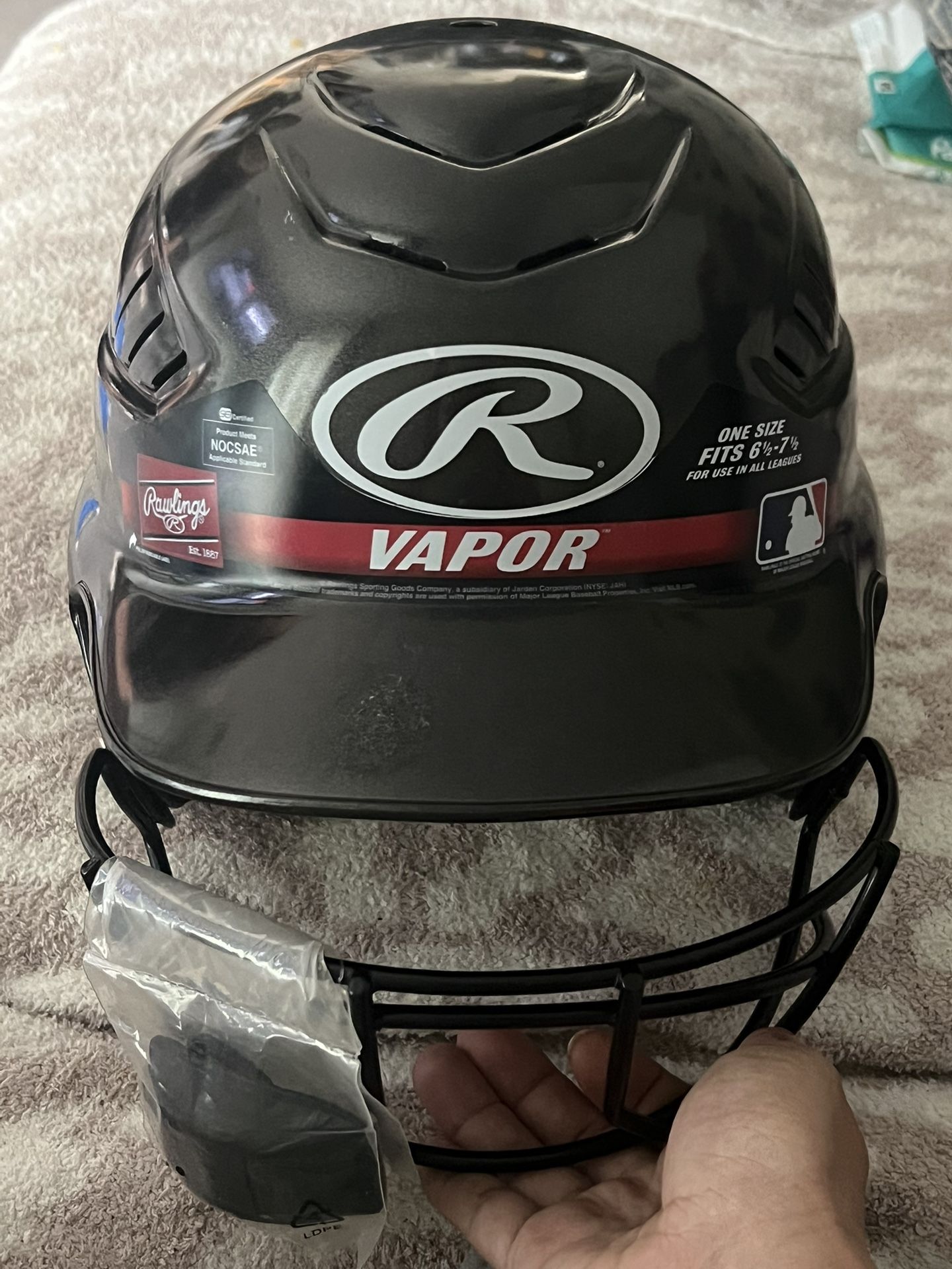 Rawlings Vapor Molded Youth Batting Helmet With Face Guard, Black