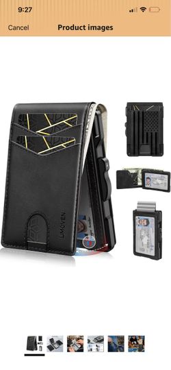Wallet for Men Minimalist RFID‑Blocking Slim Leather Card Holder Cash Slot Front pocket bifold metal card holder, pop up leather wallet, ID window, ma