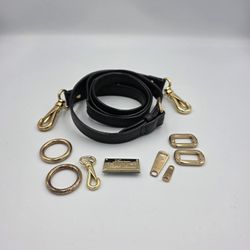 Lauren Ralph Lauren Black Leather Crossbody Purse Strap 53" Zippers Buckles  Tag