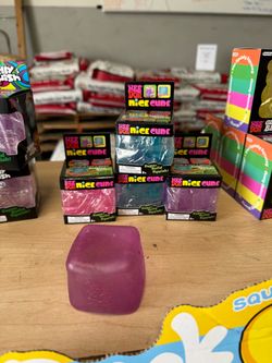 New Doh Nice Cube Squishy Toy in Purple, Blue and Pink