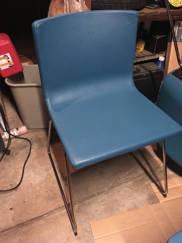 Ikea Leather Blue Mid Century Bernhard Chairs 2 For Sale In