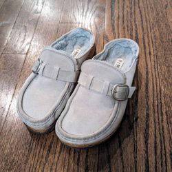 Birkenstock Buckley genuine shearling mule dusty teal blue women's 36 6