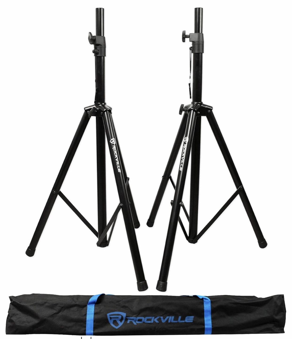 NEW! Rockville RVSS2 Pair Adjustable Tripod DJ PA Speaker Stands (2), Sturdy Steel Construction, Lightweight, Carrying Case Included, Perfect for DJs