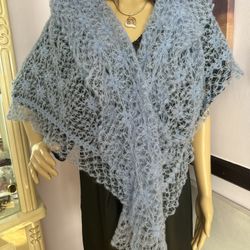 Hand Knitted Shawl .Crocheted . 