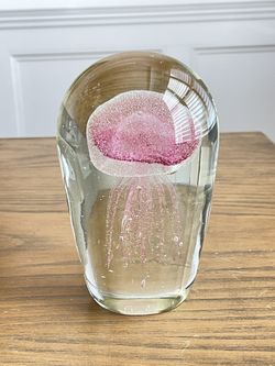 Jellyfish Art Glass Paperweight Pink with Inclusion Large 6" Tall