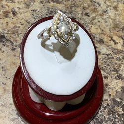 14K White And Yellow Gold Art Deco Diamond Ring Oval Main Diamond .75 ct 