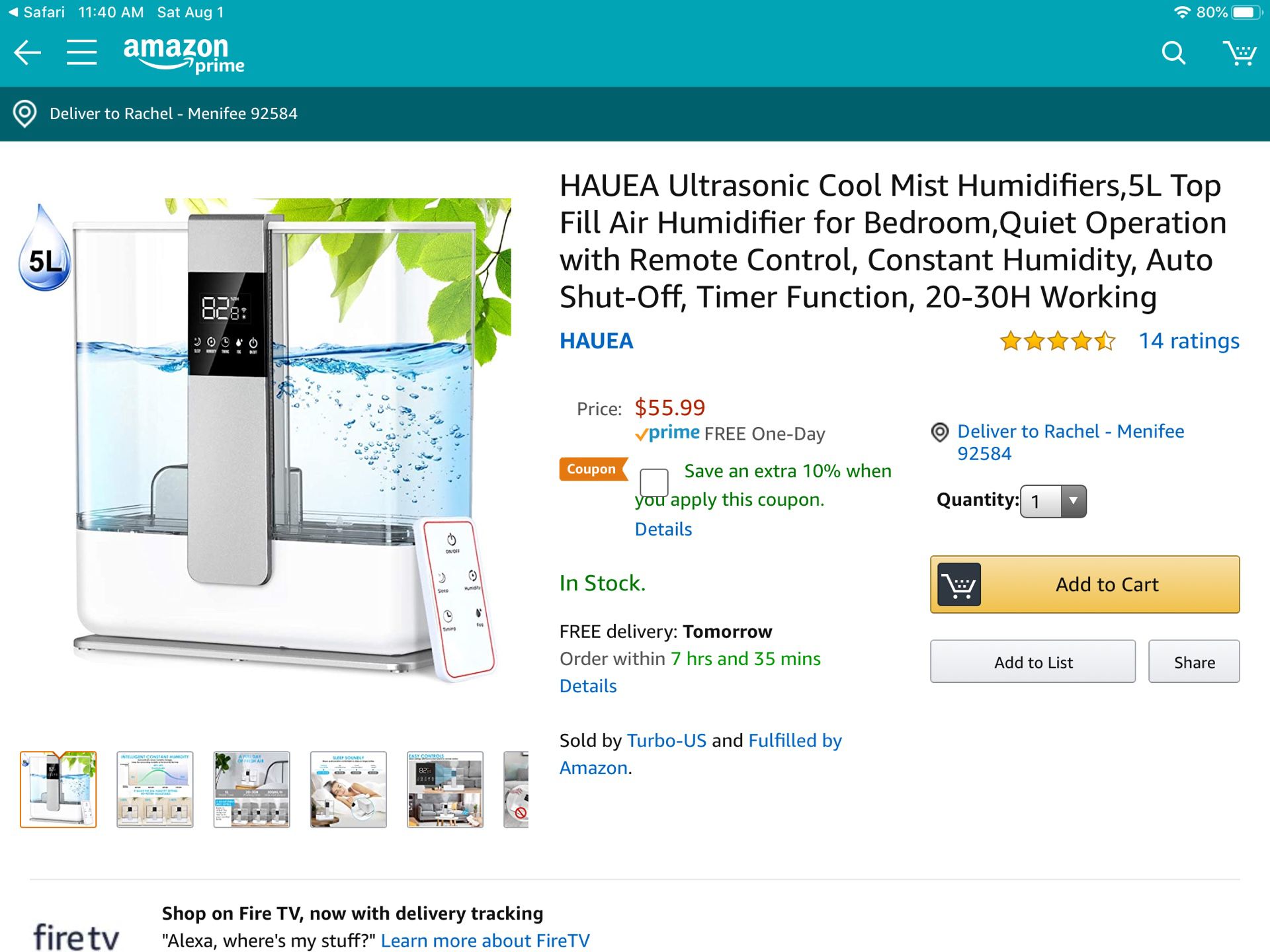 Cool mist humidifier with remote control