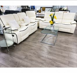 White Leather Reclining Sofa Set