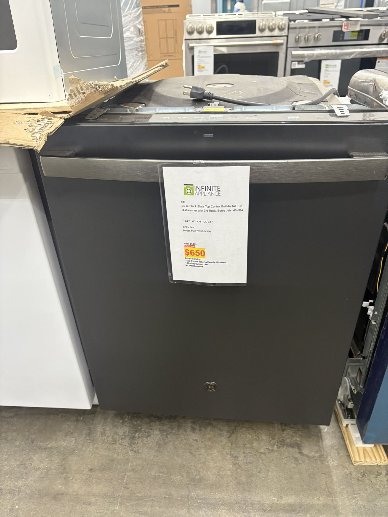 GE 24 in. Black Slate Top Control Built-In Tall Tub Dishwasher