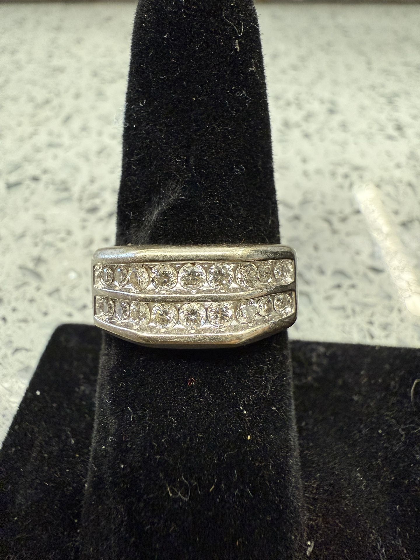 10KT White Gold Ring W/ Channeled Diamonds 39267-1