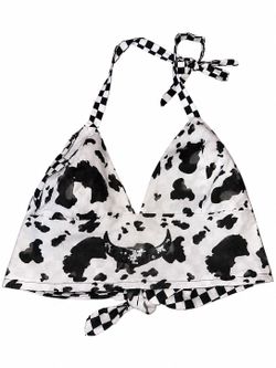 Cow Print Halter Top with Rhinestone Bull - Medium
