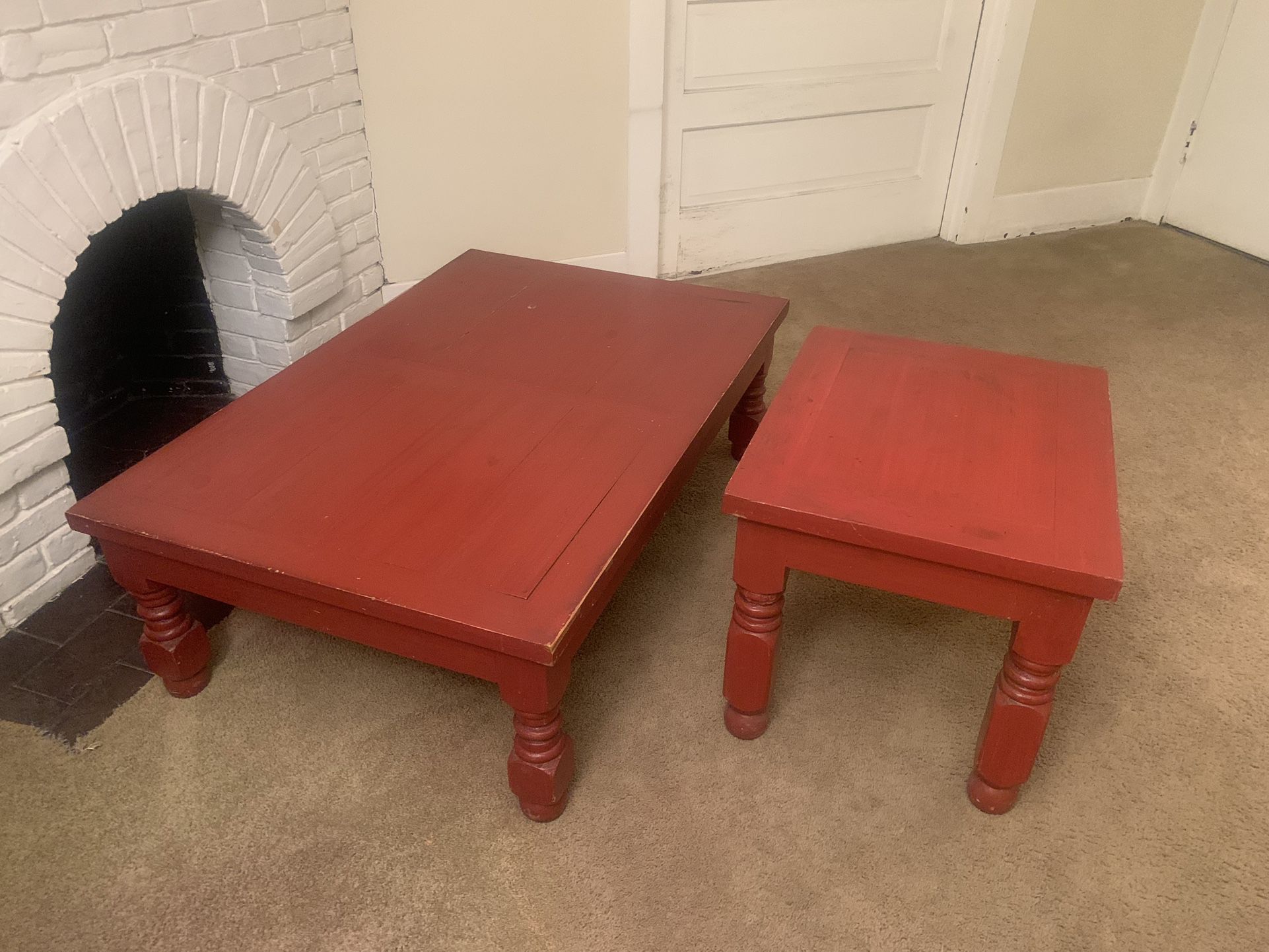 Red Coffee Table And Side Table