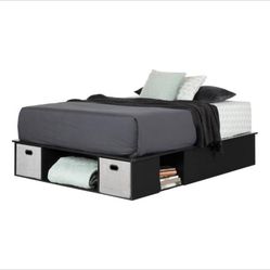 South Shore Vito Pure Black Full Size Bed 56 in. W with Storage