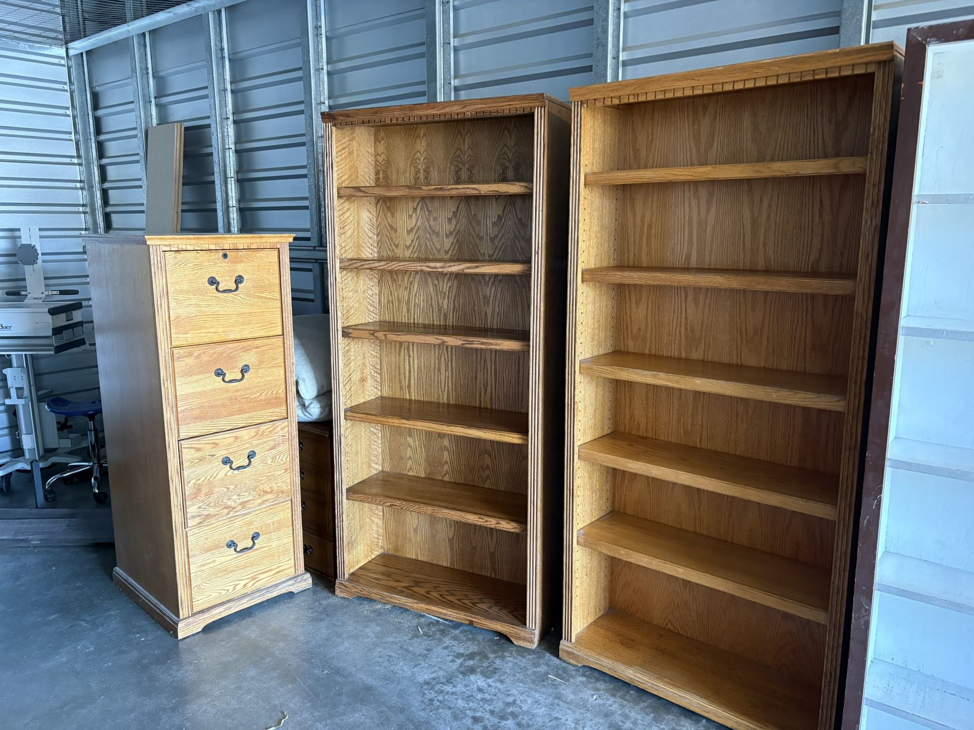 WOOD! matching 3pc BOOK SHELVES AND CABINET DRAWER SEt