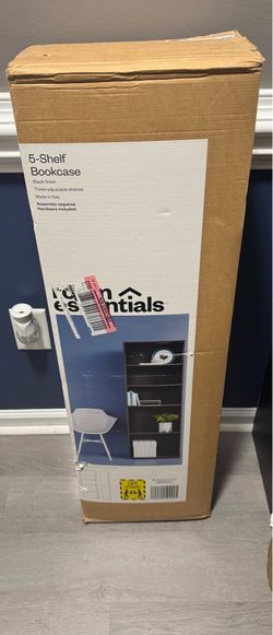Room Essentials 5-Shelf Bookcase – Black Finish – New in Box